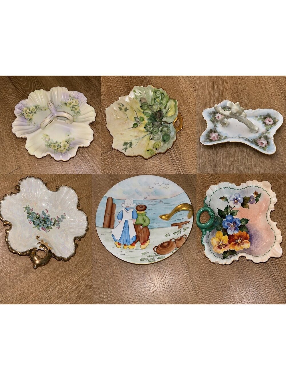 Vtg Floral Relish Tray Set 7 pc Porcelain Candy Dishes b24